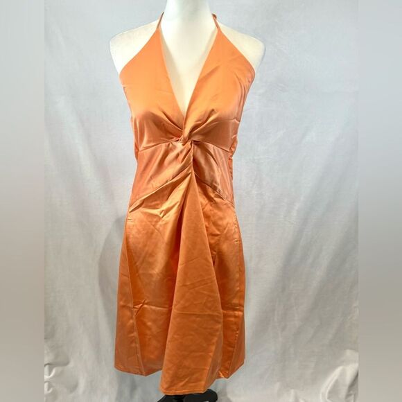 Orange twist front halter neck strappy back dress size large - Picture 1 of 6
